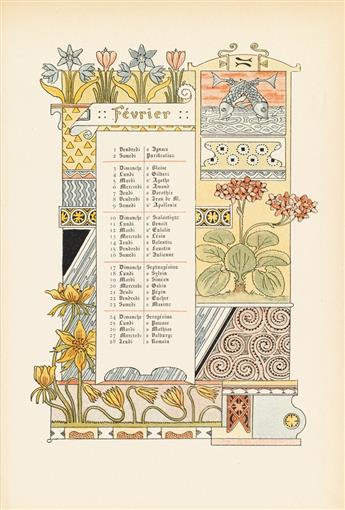 EUGÈNE GRASSET (1845-1917). LES DOUZE MOIS DE 1889. Bound volume containg 24 plates. 11x8 inches, 28x20 cm. A. Lahure, Paris.